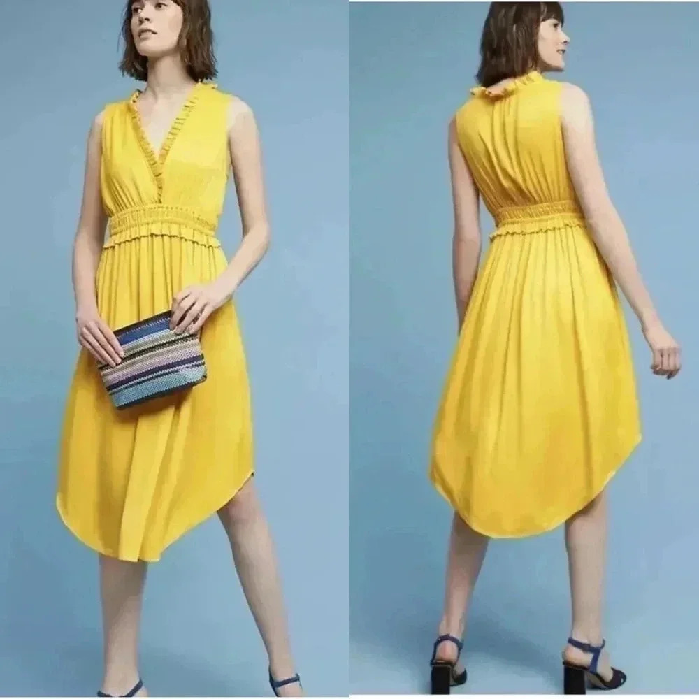 Anthropologie La Habana Dress by Maeve - Summer Mango Yellow Size Medium